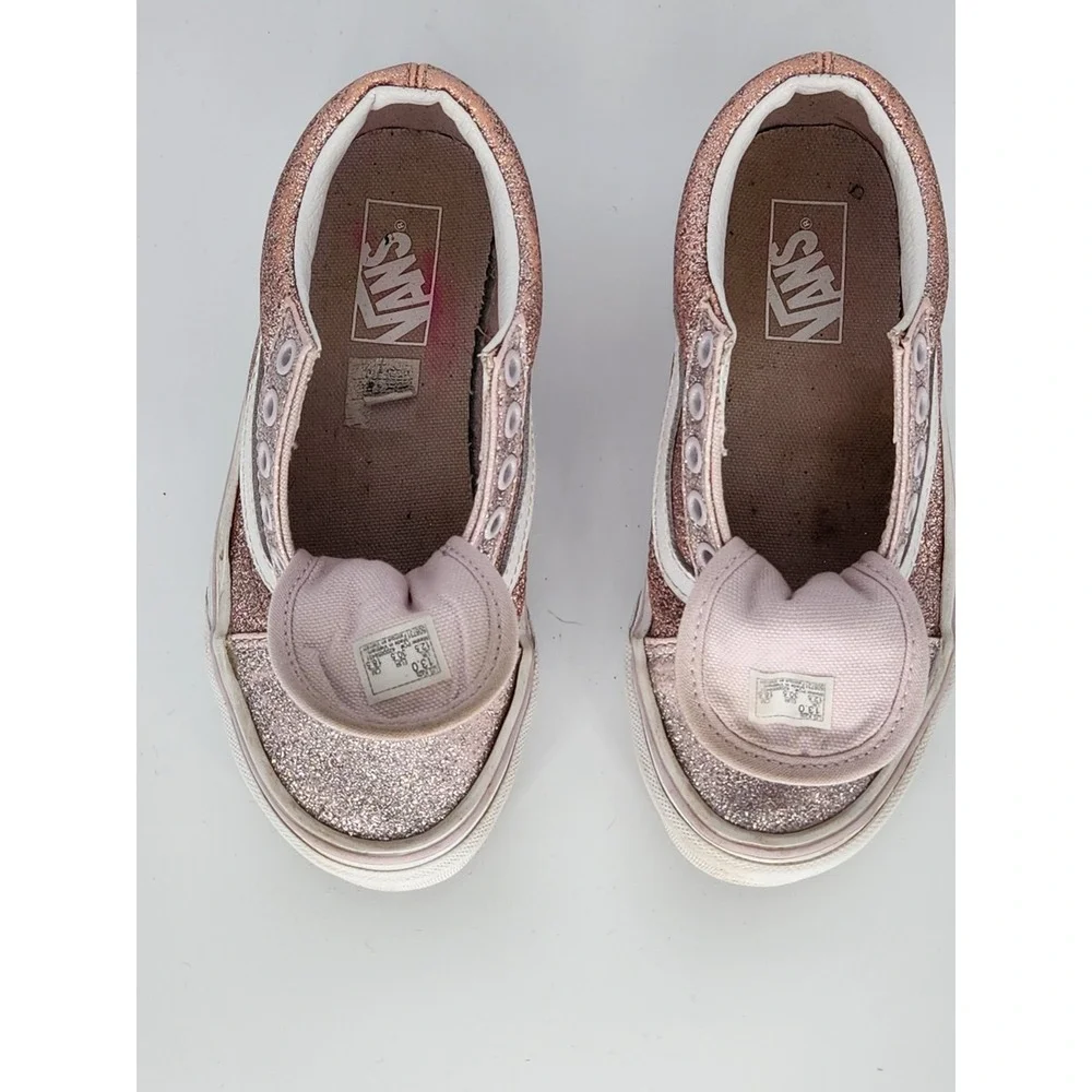 VANS OFF The WALL GIRLS SIZE 13‎ PINK SPARKLE Tie SNEAKERS SHOES GLITTER